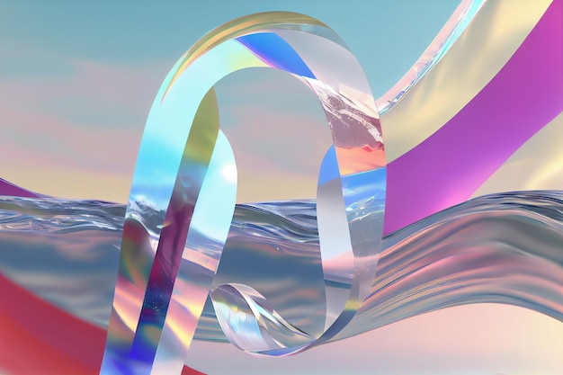 3d style abstrait nature paysage ruban de verre brillant holographique transparent sur l'eau