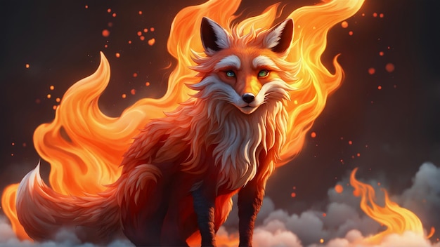 3d style mignon renard roux feu surround en flamme
