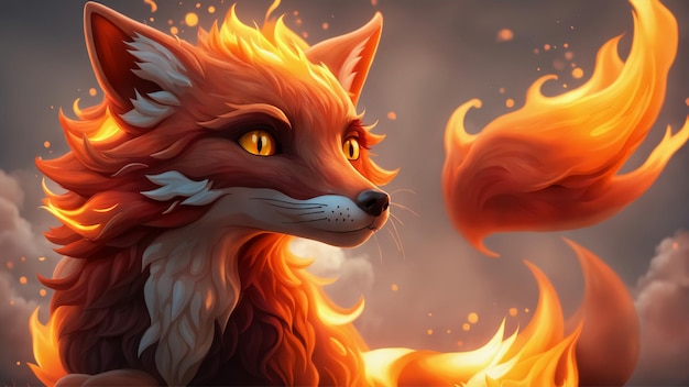3d style mignon renard roux feu surround en flamme