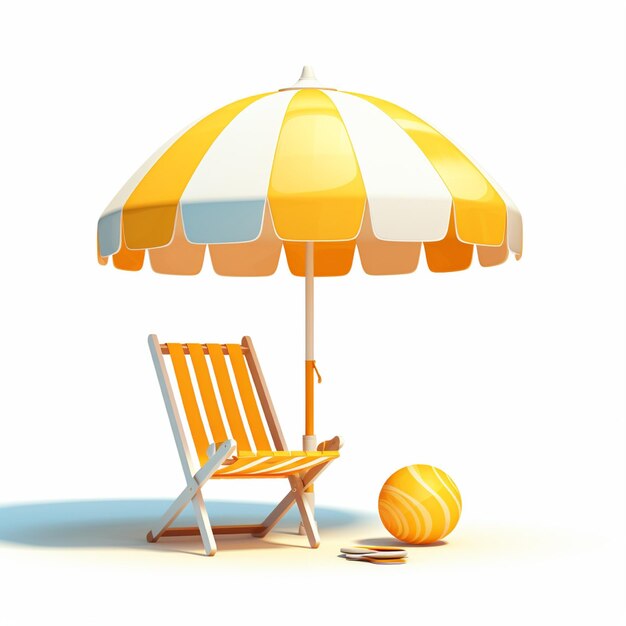 Photo 3d vector chaise de plage parapluie jaune et balle
