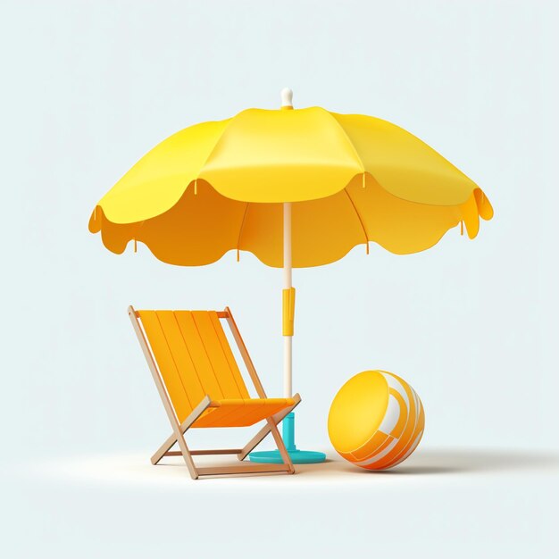 3d Vector chaise de plage parapluie jaune et balle