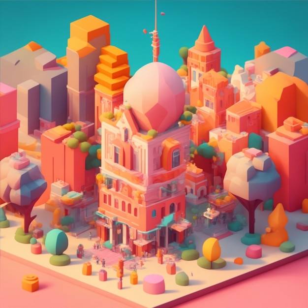 3D de la ville dans une illustration de pixel de réalisme de style drôle