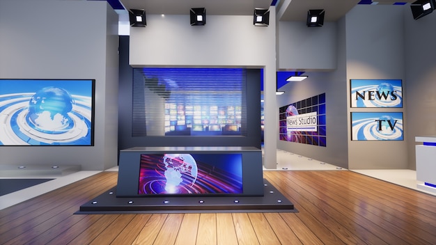 3D Virtual TV Studio News, illustration 3d