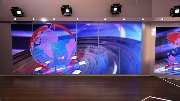 3D Virtual TV Studio News, illustration 3d