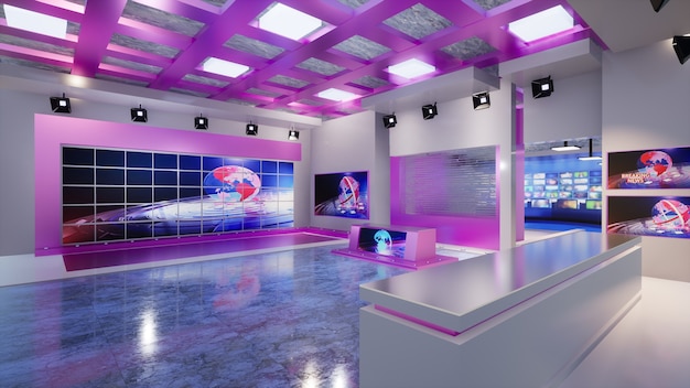 3D Virtual TV Studio News, illustration 3d