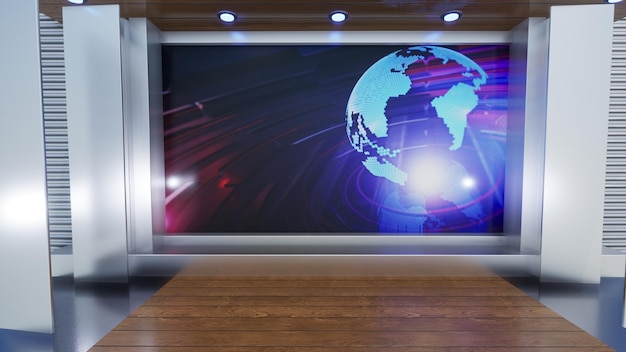 3D Virtual TV Studio News, toile de fond pour les émissions de télévision .TV sur Wall.3D Virtual News Studio Background