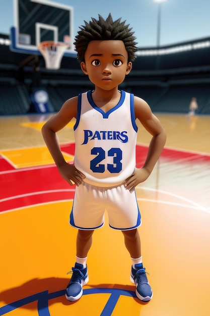 3dcute jeune basketteur en arrière-plan du stade Generative AI