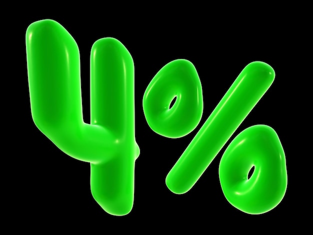 4 pour cent avec couleur verte pour la promotion de la remise de vente et le concept d'entreprise