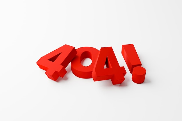 404 page d'erreur introuvable concept Nombre de lettres majuscules rouges sur fond blanc illustration de rendu 3d