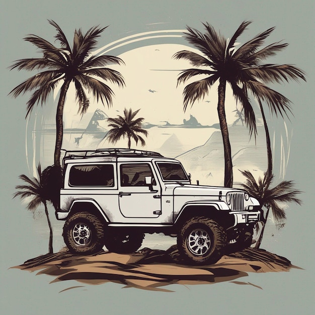 Photo 4x4 offroad tshirt design logo détail classique vecteur 4k jeep palmiers