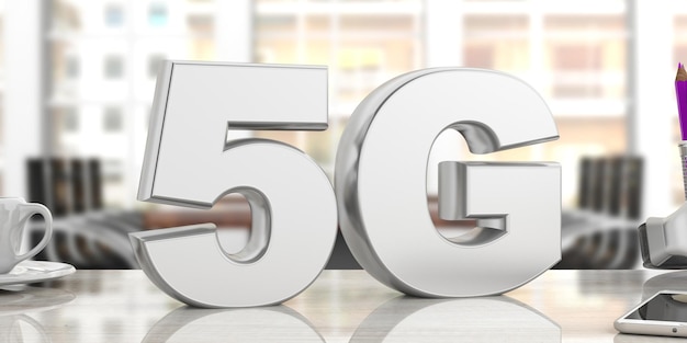 5G connexion réseau haut débit wifi flou fond d'affaires de bureau illustration 3d