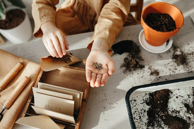 6 ans, fille, planter des herbes à la maison