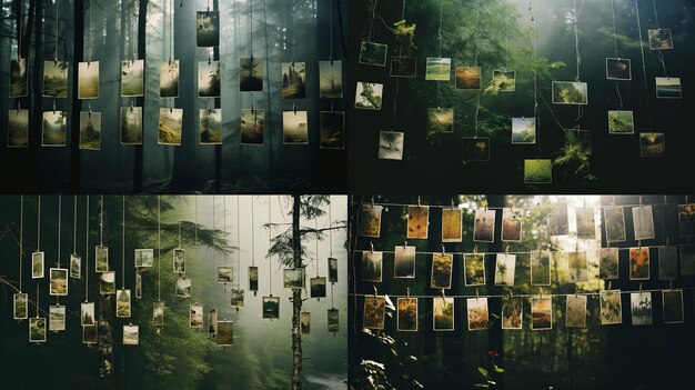 Photo 6 polaroids suspendus dans l'espace