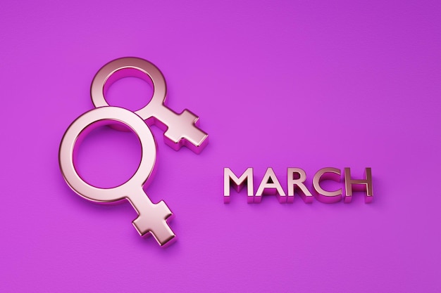 8 mars en trois dimensions avec des symboles féminins sur fond violet Women39s day concept 3d illustration
