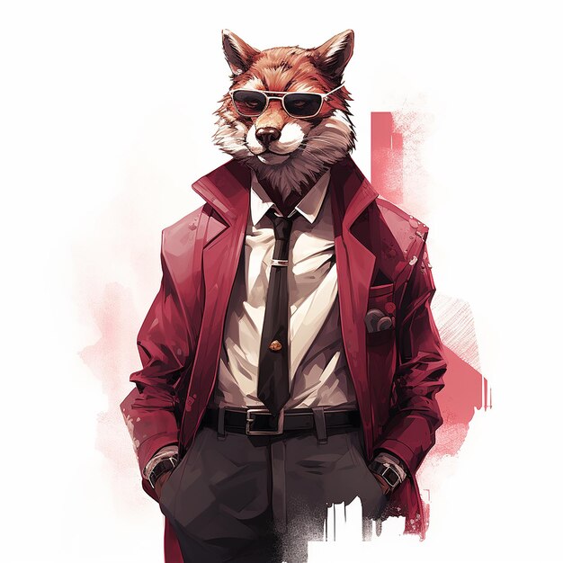 80s animal anthropomorphe gangster de rue personnage plein corps dessin de fond blanc