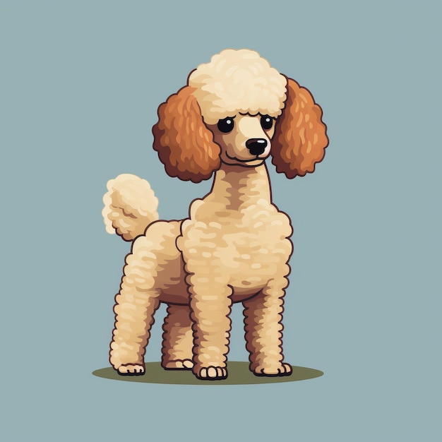 8bit Pixel Art Chien Caniche Ludique Sur Fond Bleu