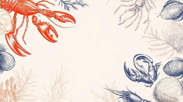 Photo 93 une illustration vectorielle avec un riche assortiment d'éléments de fruits de mer dessinés à la main, y compris des palourdes, des homards et des algues sur un fond propre