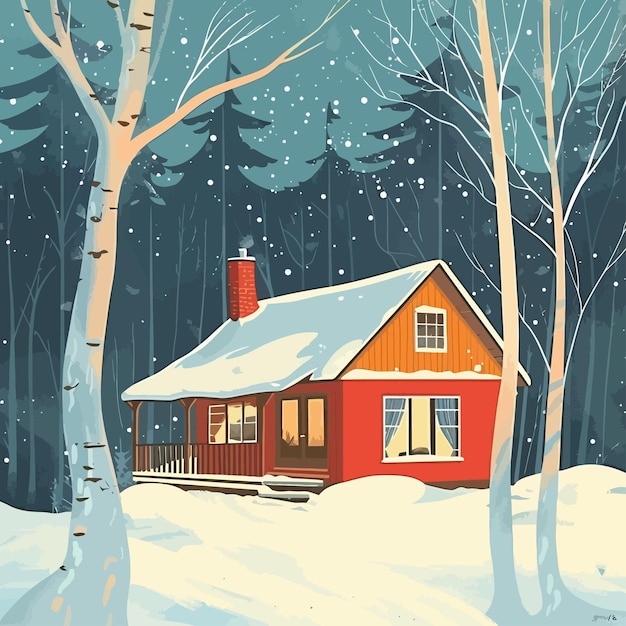 A_cozy_house_nestled_in_a_snowy_forest_Vector