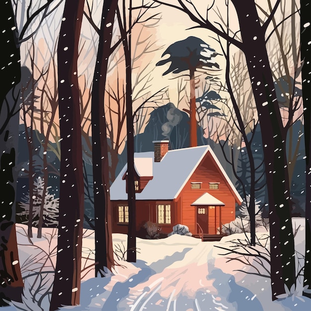 A_cozy_house_nestled_in_a_snowy_forest_Vector