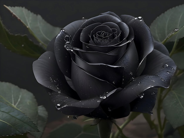 A_dewy_black_rosebud ai généré