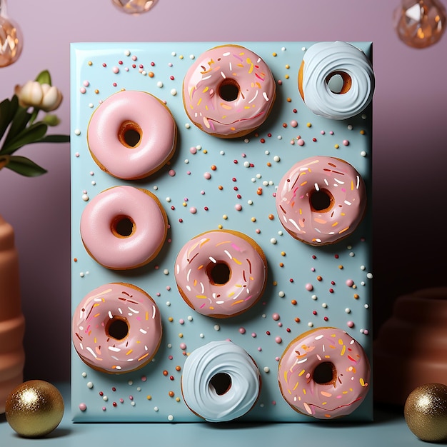 A5_card_with_blue_texture_kids_fun_donuts_party_theme