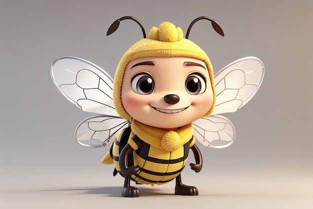 Une abeille 3D sans arrière-plan, un visage souriant et mignon.