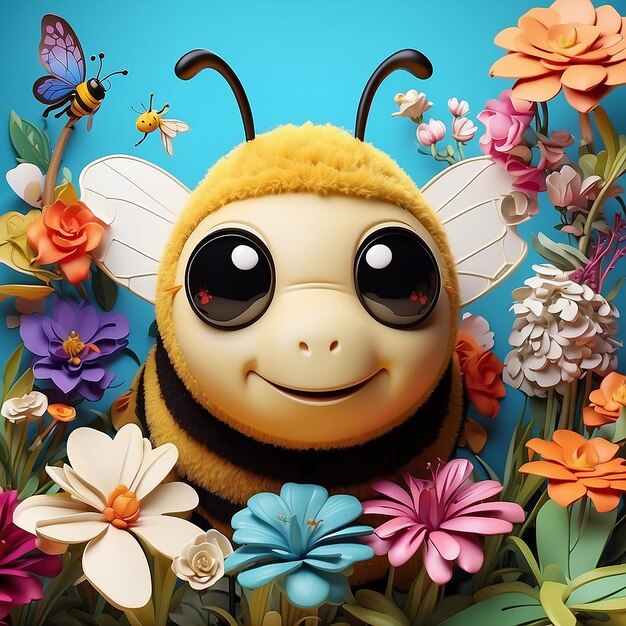 Photo abeille 3d avec une texture douce et floue et arrière-plan abeille 3d sans fond abeille à visage souriant mignon