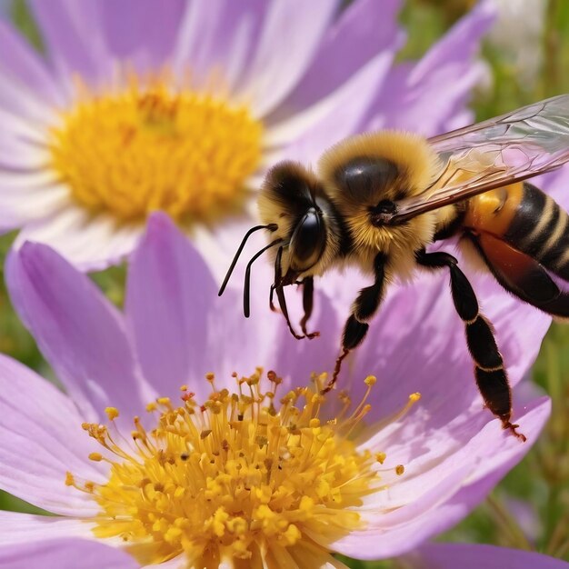 L'abeille ailée vole lentement vers l'apiculteur pour recueillir le nectar sur un rucher privé à partir de fleurs vivantes.