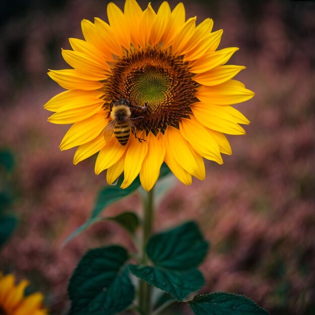 l'abeille apprécie le champ de tournesol