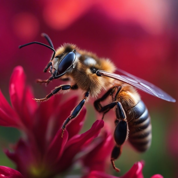 L'abeille bourdonne sur une fleur colorée en fleurs Les pollinisateurs de Nature39 en action