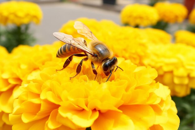 Une abeille sur un clochard jaune vif