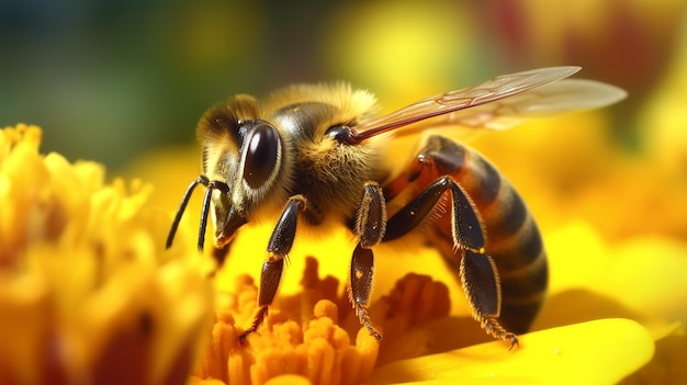 Abeille collectant du pollen IA générative