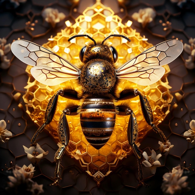 Photo une abeille dans la ruche beaucoup de miel