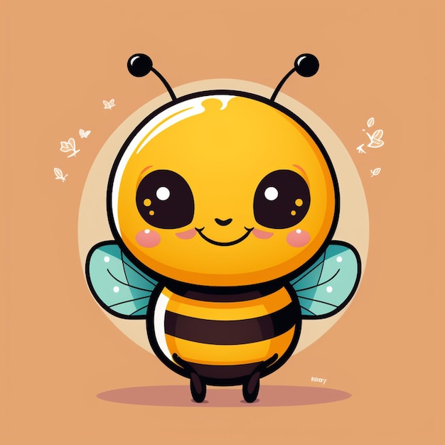 Une abeille de dessin animé avec un sourire sur le visage et des ailes génératives