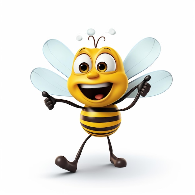 une abeille de dessin animé avec un visage heureux et des bras avec un pied dansant sur fond blanc