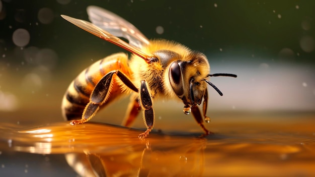 L'abeille sur l'eau l'abeille macro IA générative