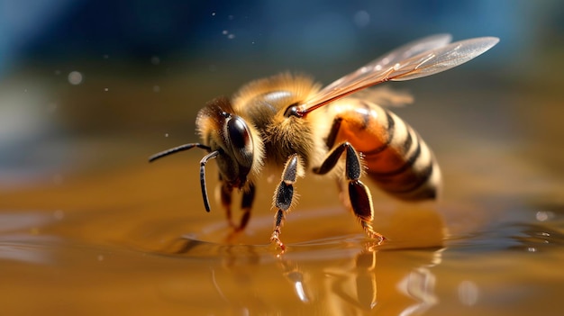 L'abeille sur l'eau l'abeille macro IA générative