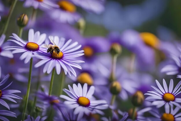 Une abeille est assise sur une fleur violette.