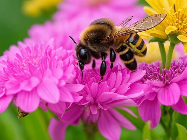 Photo l'abeille est assise sur le jardin de fleurs