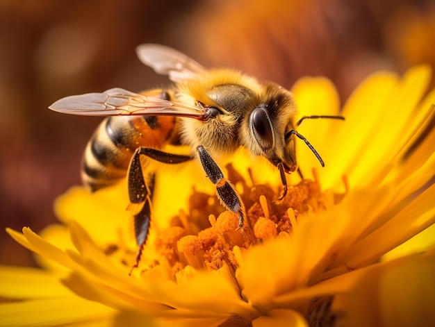 Une abeille est sur une fleur jaune avec le mot abeille dessus.