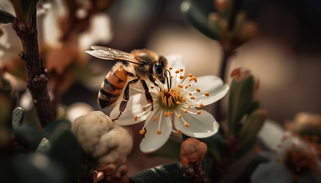 Une abeille sur une fleur avec une abeille dessus