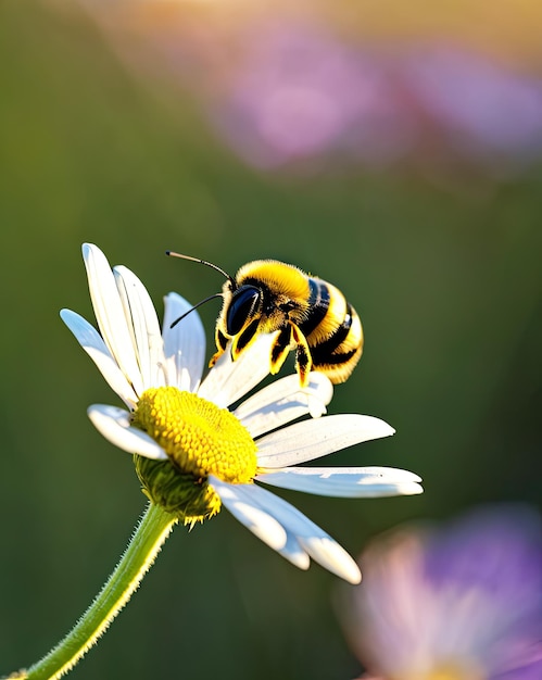 Photo une abeille sur une fleur avec un centre jaune