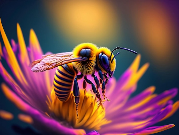 Une abeille sur une fleur colorée
