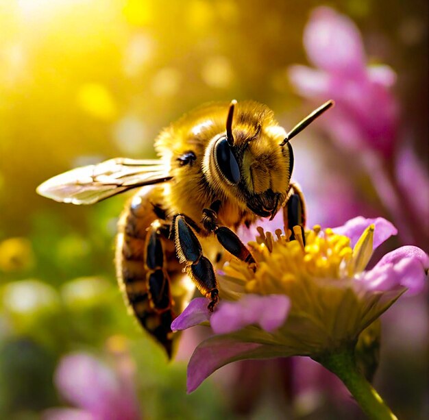 Une abeille sur une fleur générative ai