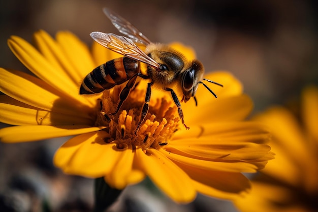 une abeille sur une fleur jaune