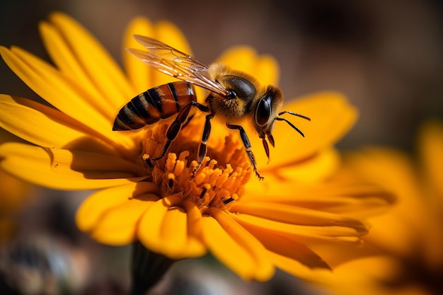 une abeille sur une fleur jaune