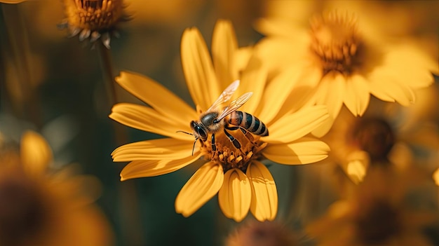 une abeille sur une fleur jaune