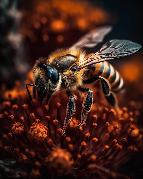 Une abeille sur une fleur avec le mot abeille dessus