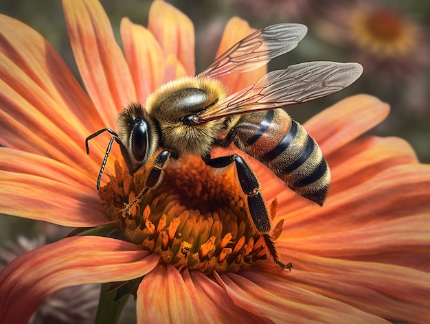 Abeille sur fleur Photo générée par l'IA