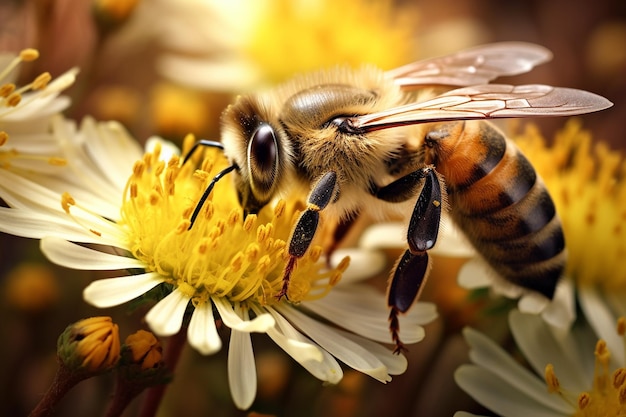 Une abeille sur une fleur pollinisant la fleur générative par Ai